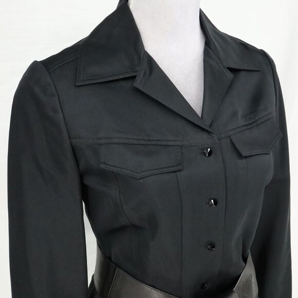 Carmen Marc Valvo Jacket Womens 4 Black Crop Fitted and Leather Belt Size Small - Picture 6 of 16